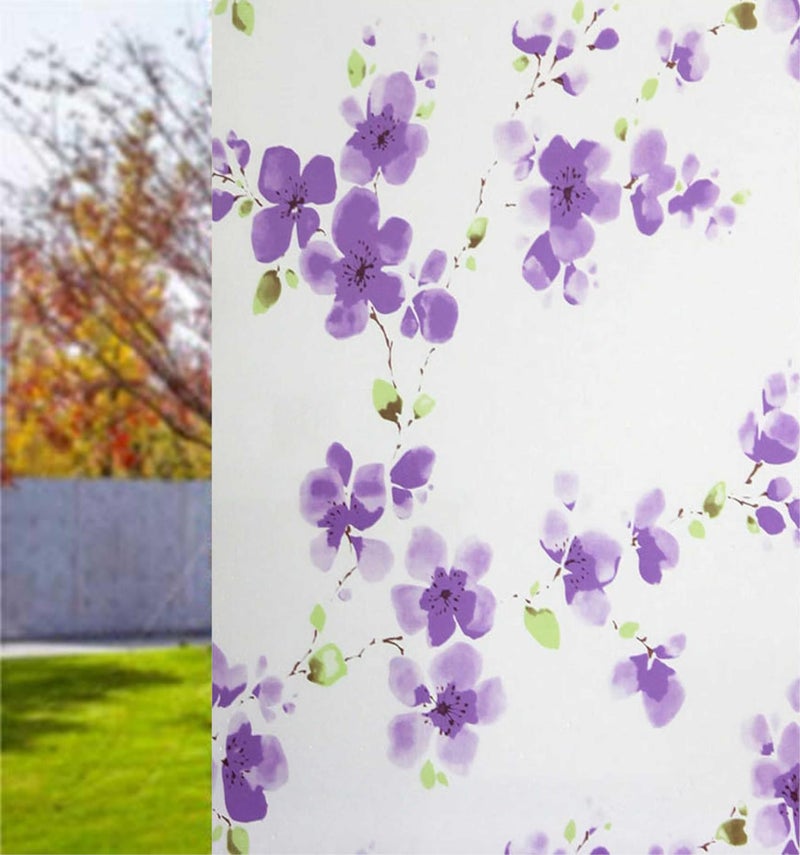 WALLTON Privacy Vinyl Frosted Window Film Glass Sticker Self-Adhesive Film Tint Wallpaper Opaque Sheet for Glass Privacy Cover Window, Door, Office, Home.| Anti-UV. (16x36 Inch, Purple Flowers) - Image 2