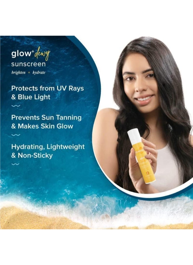 Aqualogica - Aqualogica Glow+ Dewy Sunscreen SPF 50 PA+++ For UVA/B & Blue Light Protection, for Glowing & Well Protected Skin, Cream, 50G - Image 1