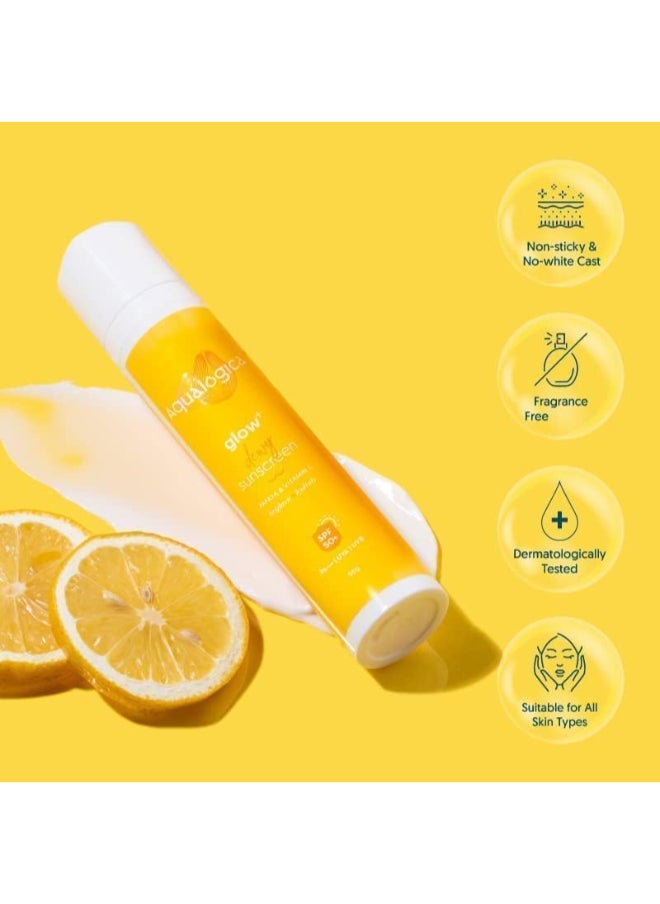Aqualogica - Aqualogica Glow+ Dewy Sunscreen SPF 50 PA+++ For UVA/B & Blue Light Protection, for Glowing & Well Protected Skin, Cream, 50G - Image 1