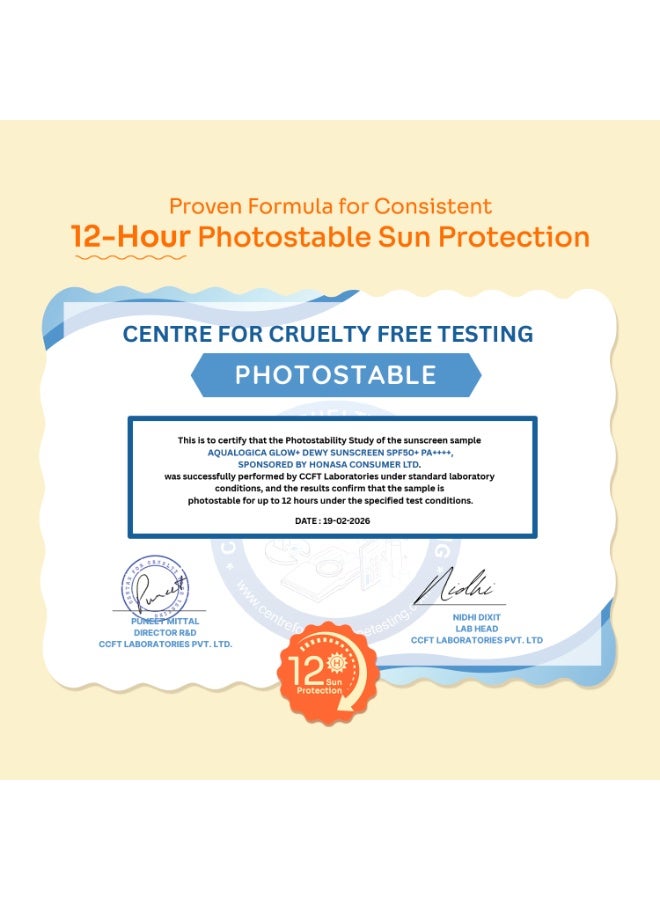 Aqualogica Glow+ Dewy Sunscreen SPF 50 PA+++ For UVA/B & Blue Light Protection, for Glowing & Well Protected Skin, Cream, 50G - Image 4