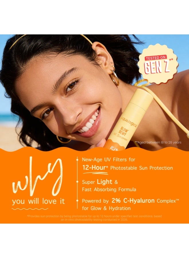 Aqualogica Glow+ Dewy Sunscreen SPF 50 PA+++ For UVA/B & Blue Light Protection, for Glowing & Well Protected Skin, Cream, 50G - Image 5