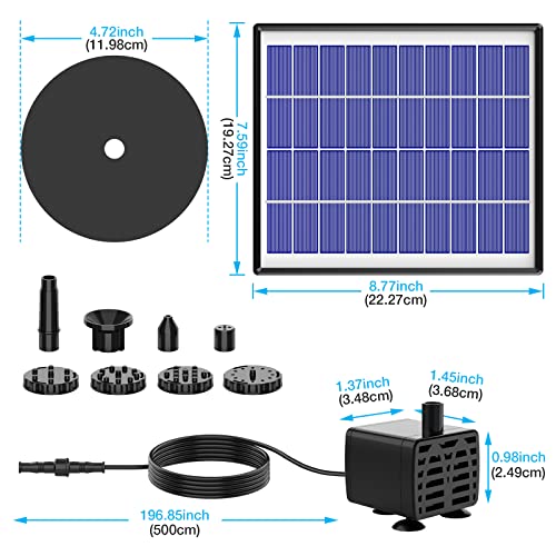 AISITIN Solar Fountain Pump 6.5W Panel with Battery Backup Solar Water Pump Floating Fountain, 6 Nozzles, for Bird Bath - Image 2
