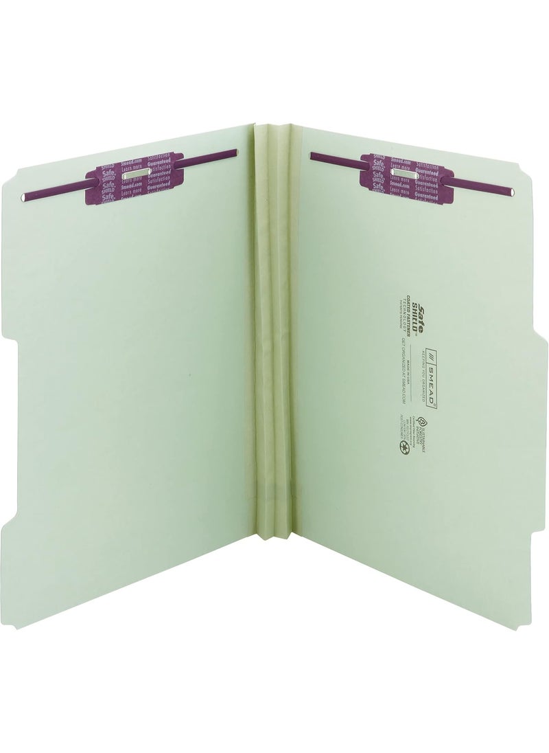 Smead Smead Pressboard Fastener File Folder with SafeSHIELD Fasteners, 2 Fasteners, 2/5-Cut Tab Right of Center Position, 2" Expansion, Guide Height, Letter Size, Gray/Green, 25 per Box (14982)  - Image 4