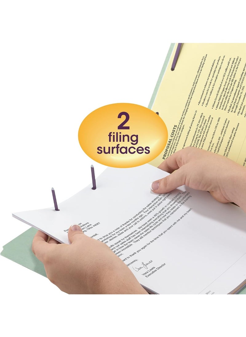Smead Smead Pressboard Fastener File Folder with SafeSHIELD Fasteners, 2 Fasteners, 2/5-Cut Tab Right of Center Position, 2" Expansion, Guide Height, Letter Size, Gray/Green, 25 per Box (14982)  - Image 2