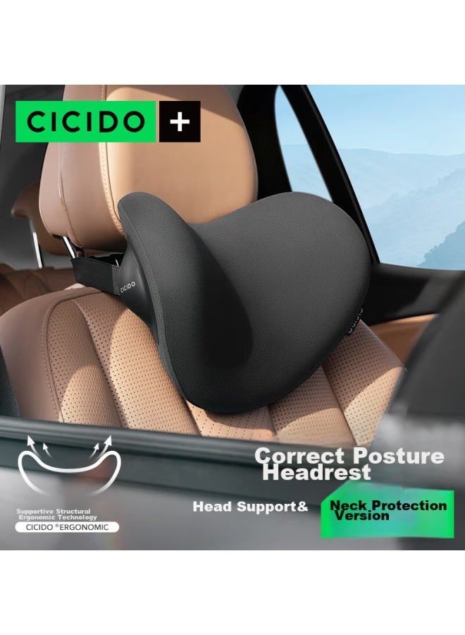 Cicido Car Headrest, Neck Support Pillow For Vehicles, High-end Lumbar Support Cushion For Seats, D023020 Mida Black - Image 1
