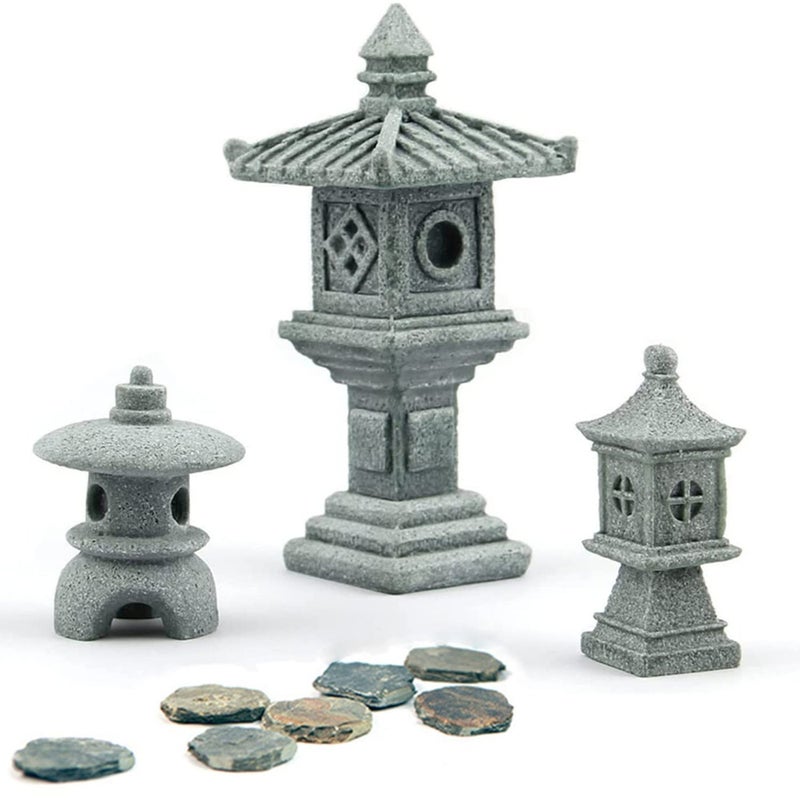 Sdeetesamjun Miniature Fairy Garden Decoration Set3 Japanese Lantern10 Stepping Stone Mini Fairy Decor for Garden Patio Micro Landscape Yard Bonsai Decoration