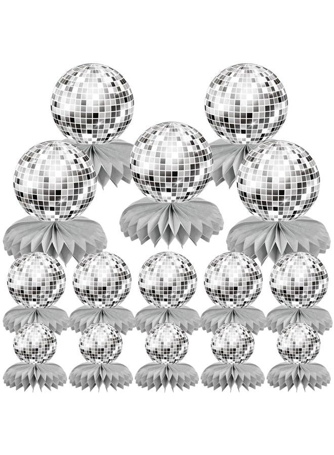SPFYunion 15 PCS Silver Disco Theme Honeycomb Centerpieces Disco Ball Party Decorations 70s Disco Party Table Centerpieces for Back To 70s Party Supplies Favors - Image 1