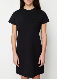 trendyol Black 100% Cotton Pocket Detailed Crew Neck Short Sleeve Knitted T-shirt Dress TWOSS24EL00120  - Image 4