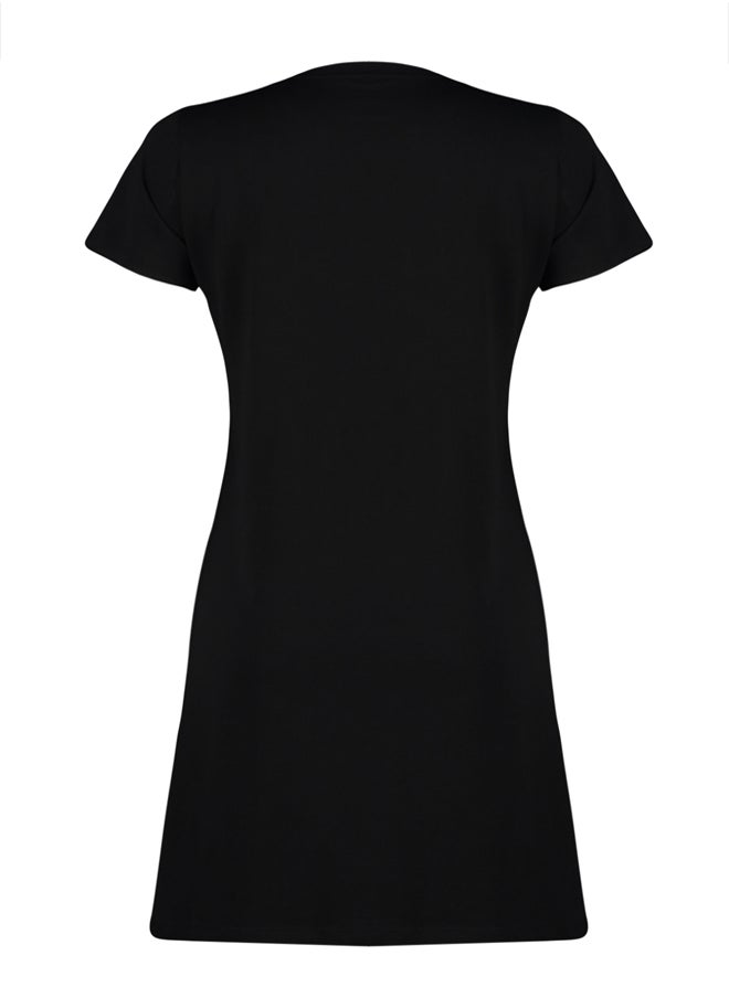 trendyol - Black 100% Cotton Pocket Detailed Crew Neck Short Sleeve Knitted T-shirt Dress TWOSS24EL00120 - Image 1