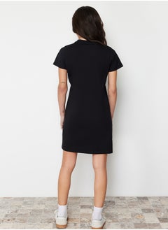 trendyol Black 100% Cotton Pocket Detailed Crew Neck Short Sleeve Knitted T-shirt Dress TWOSS24EL00120  - Image 5