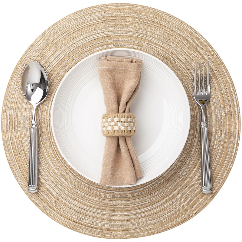 BARoyal Round Placemats Set of 8 Woven Placemats Washable Braided Table Mats for Dining Table Heat Resistant Non-Slip Circle Place Mats(Beige) - Image 1