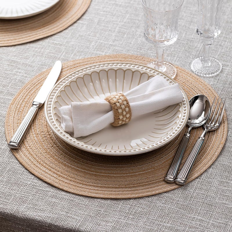 BARoyal Round Placemats Set of 8 Woven Placemats Washable Braided Table Mats for Dining Table Heat Resistant Non-Slip Circle Place Mats(Beige) - Image 3