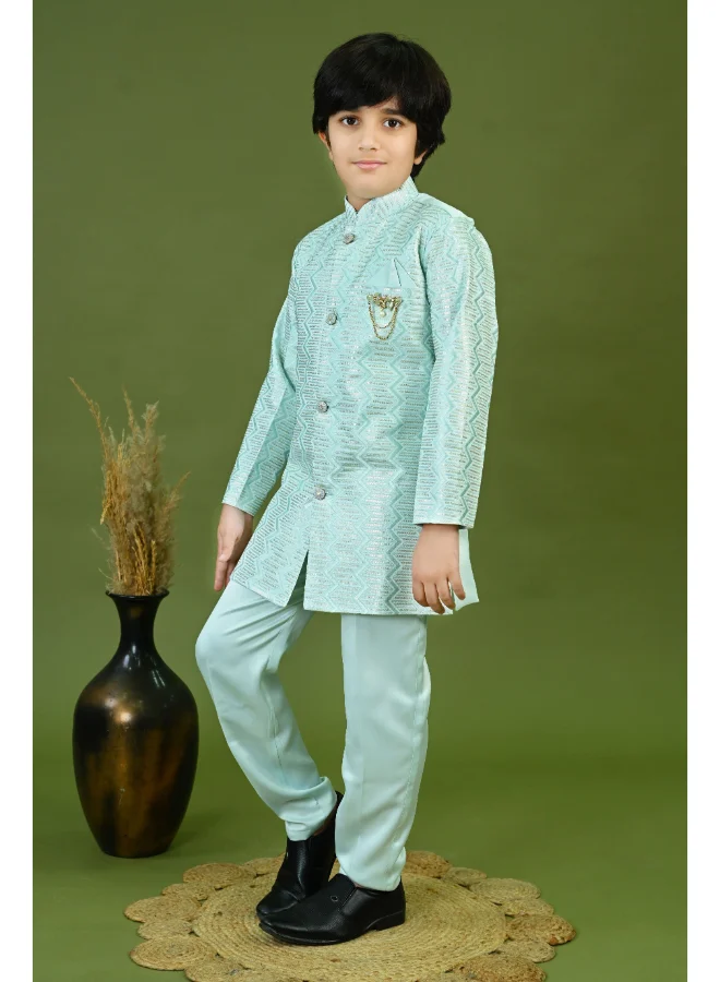 BT DEZINES Sky Blue Sherwani and Pants Set for Boys