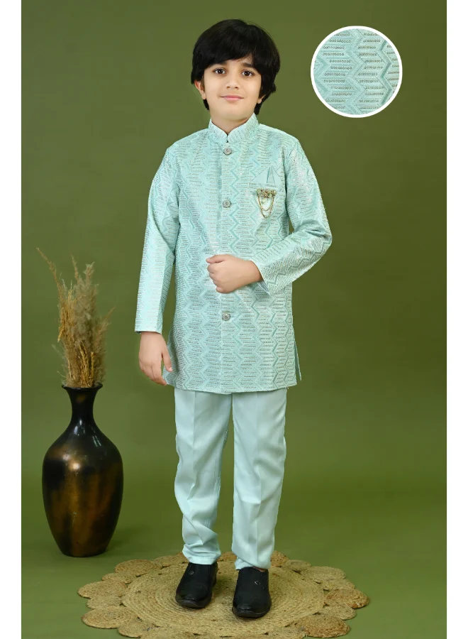 BT DEZINES Sky Blue Sherwani and Pants Set for Boys
