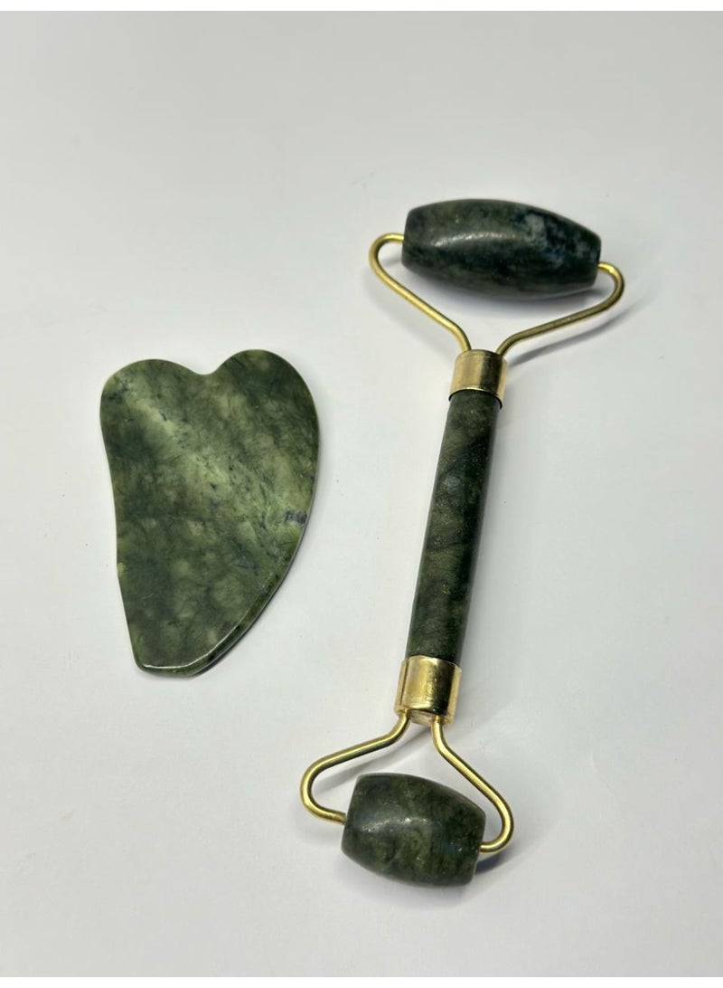 أسطوانة تدليك الوجه باليشم وأداة غوا شا الطبيعية والحجرية لعلاج الوجه والرقبة - Image 1