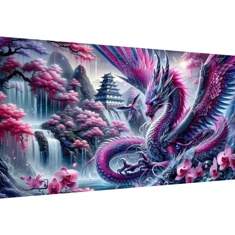 Ekuxom Large Diamond Art Kits for Adults-Waterfall Large Dragon Diamond Painting Kits for Adults-Round Full Drill Waterfall Diamonds Art Painting Kit for Gifts Home Wall Decor 27.5 X 15.7 inch - Image 1