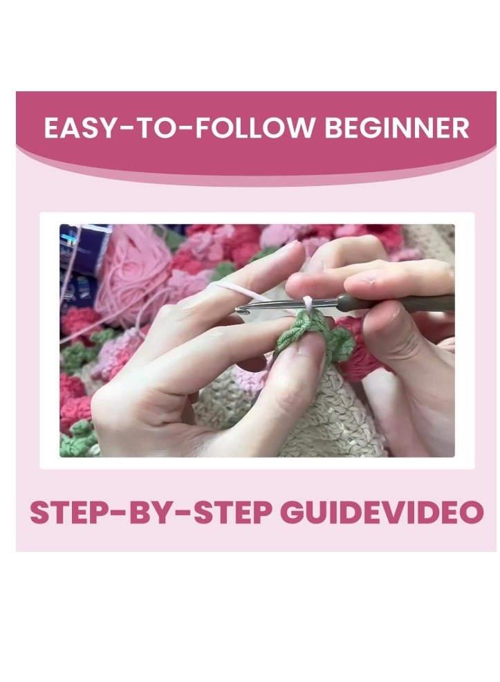 Beginner Crochet Kit - Floral Blanket DIY, Learn to Crochet with Hook & Pattern, Gift for Women, - Image 3