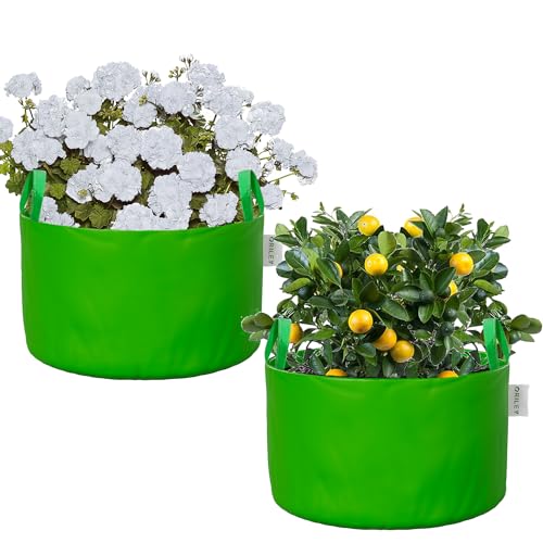 Oriley Grow Bag Heavy Duty HDPE Plants Flower Growing Bags Floor Standing Mount Type for Home Garden Balcony Terrace Kitchen Nursery (Green, Round with Handle, 250 GSM 18 x 18 inch Pack of 2) - Image 1