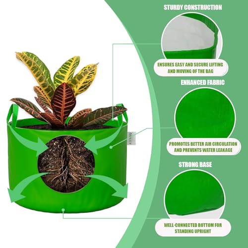 Oriley Grow Bag Heavy Duty HDPE Plants Flower Growing Bags Floor Standing Mount Type for Home Garden Balcony Terrace Kitchen Nursery (Green, Round with Handle, 250 GSM 18 x 18 inch Pack of 2) - Image 3