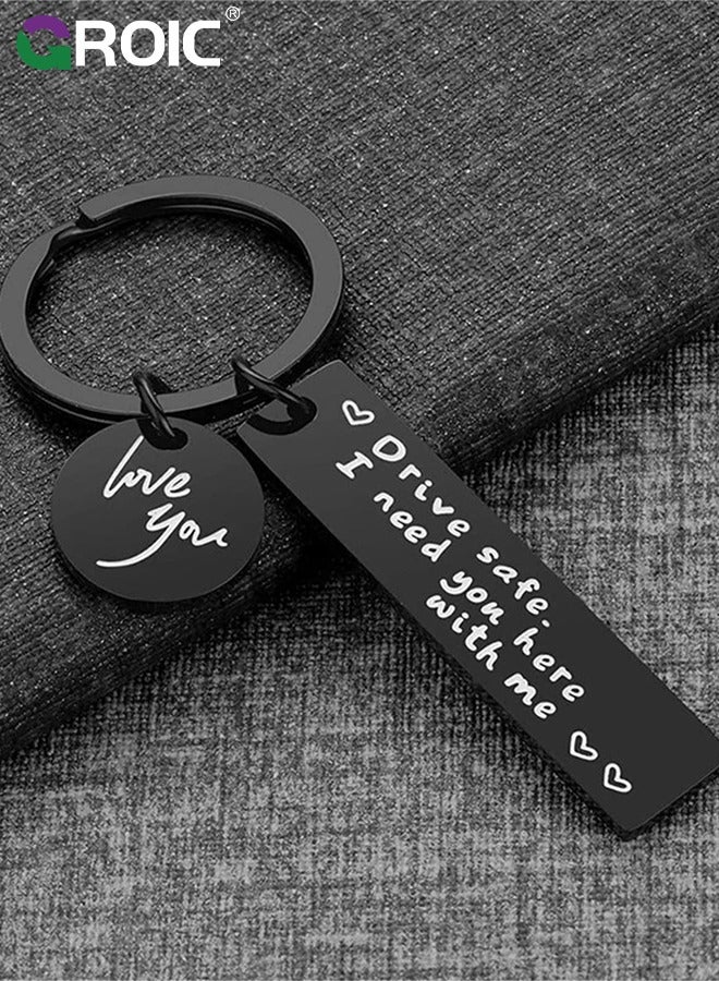 GROIC Car Keychain Birthday Gifts for Boyfriend Husband Love Keychain Valentines Gifts for Wife Girlfriend Anniversary Present,''drive safe i need you here with me'' Key Chain  - Image 2