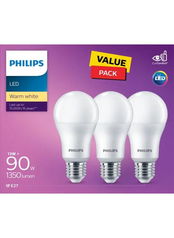 Philips (SET OF 12 LAMPS) Philips Long Life LED Bulb Designed for the comfort of your eyes frosted finish-12 PCS in one box 13W-E27-CCT 3000K-230V-3CT- - Image 1