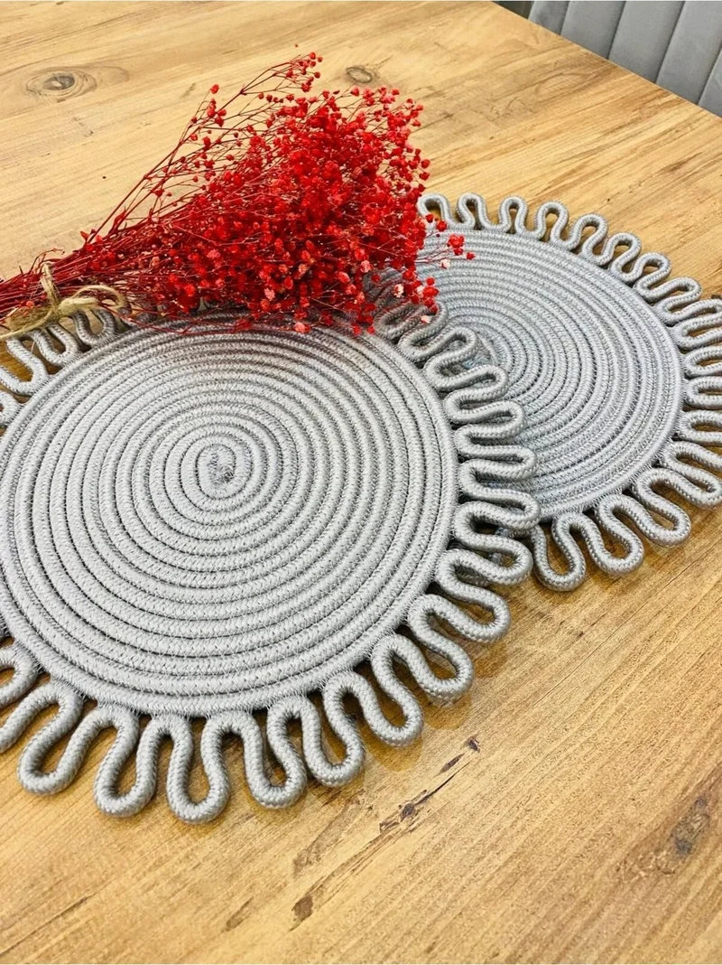 BDZ Deri BDZ Leather Jute Wicker American Service Plate 2 Pieces