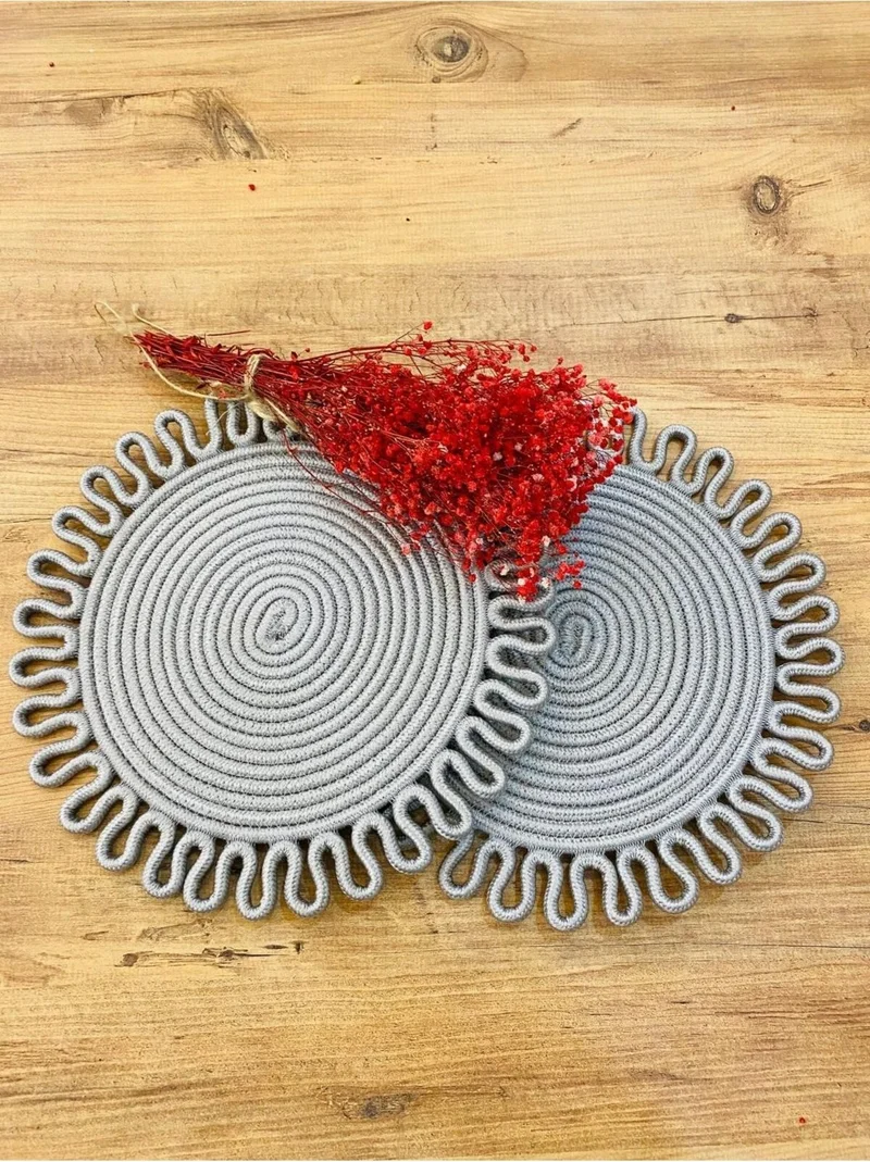 BDZ Deri BDZ Leather Jute Wicker American Service Plate 2 Pieces