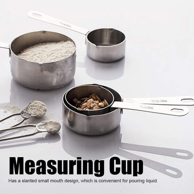 Happy home Stainless Steel Measuring Spoons and Cups Set for Kitchen Baking Dry or Liquid Foods (4 Pieces - Cup, Silver) - Image 1