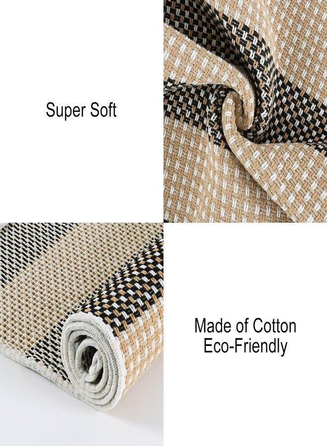 OJIA Tan Washable Outdoor Rug 3'x5', Front Door Mat Outside Entrance Cotton Woven Christmas Doormat Indoor Outdoor Rugs Striped Entryway Rugs Small Outdoor Door Mats for Porch Patio Kitchen Entry - Image 5