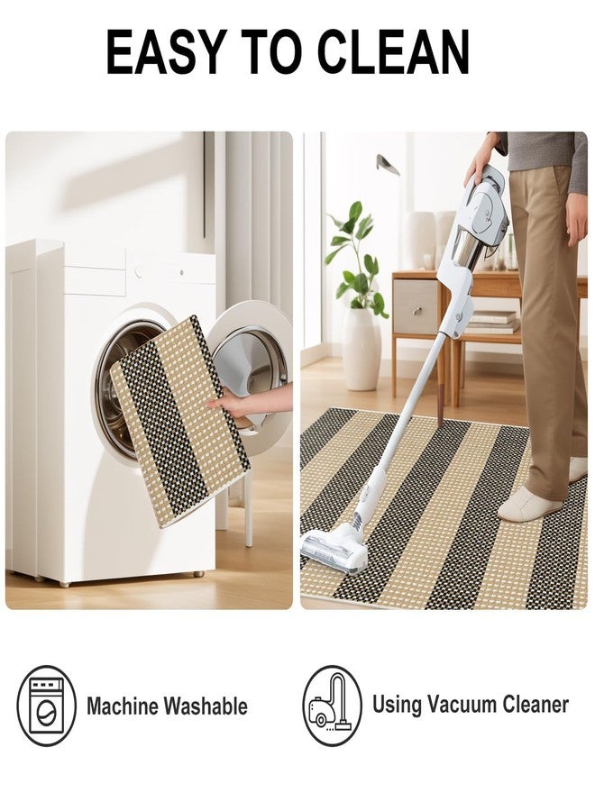 OJIA Tan Washable Outdoor Rug 3'x5', Front Door Mat Outside Entrance Cotton Woven Christmas Doormat Indoor Outdoor Rugs Striped Entryway Rugs Small Outdoor Door Mats for Porch Patio Kitchen Entry - Image 4