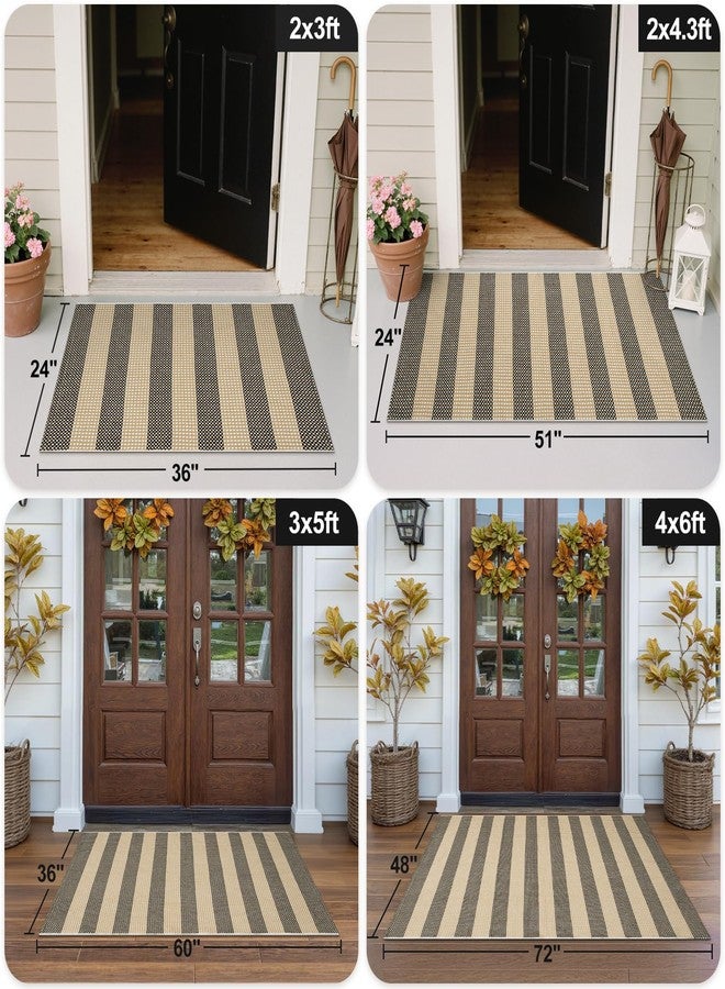 OJIA Tan Washable Outdoor Rug 3'x5', Front Door Mat Outside Entrance Cotton Woven Christmas Doormat Indoor Outdoor Rugs Striped Entryway Rugs Small Outdoor Door Mats for Porch Patio Kitchen Entry - Image 3