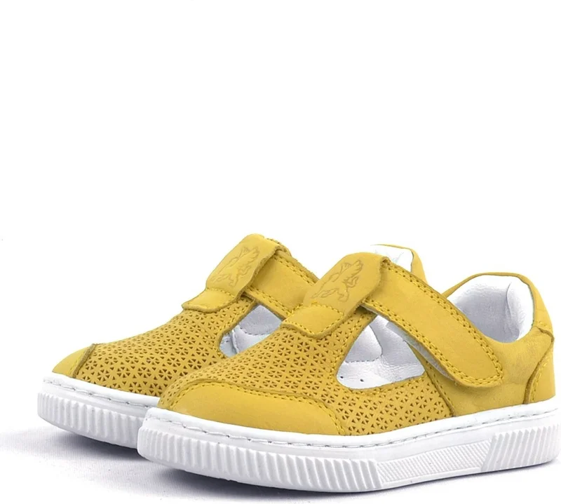 راكربلاس Leather Yellow Velcro Baby Sneaker Sandals