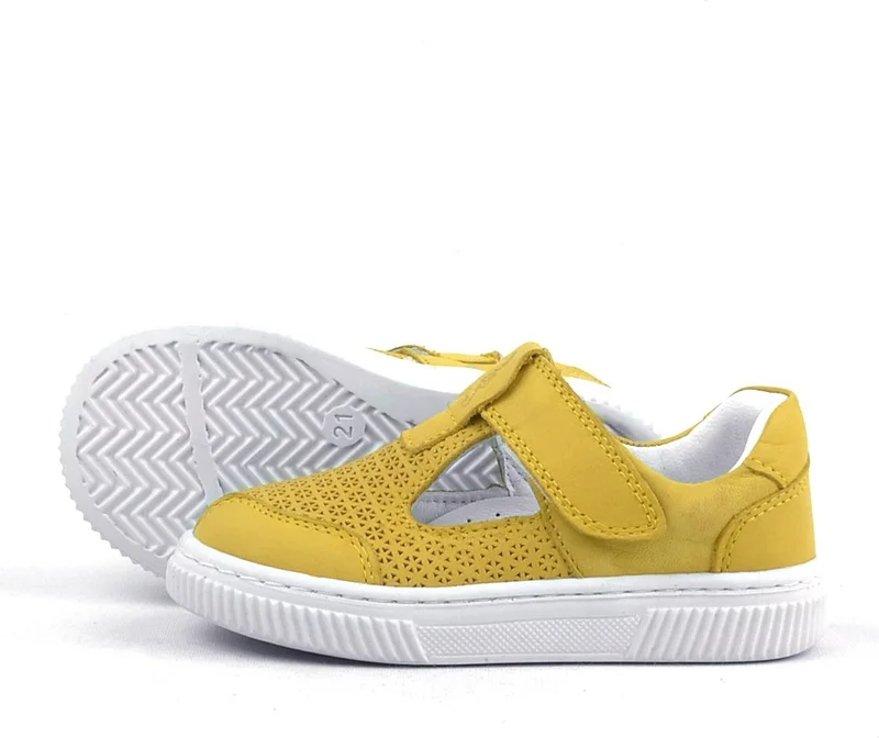 راكربلاس Leather Yellow Velcro Baby Sneaker Sandals