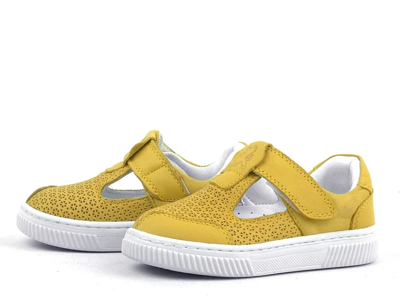 راكربلاس Leather Yellow Velcro Baby Sneaker Sandals
