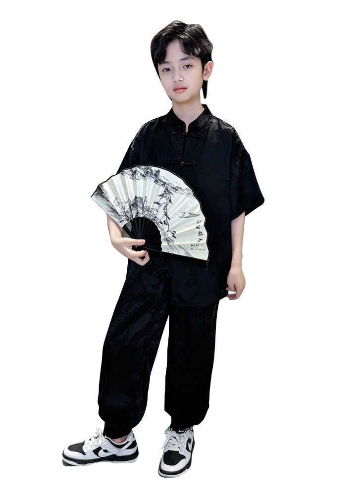 LiangSanZhi Boys' Hanfu Summer Set, Ancient-style Tang Suit Outfit for Kids, Anti-Mosquito Pants Two-Piece Set, Chinese Traditional Clothing for Boys - Image 1