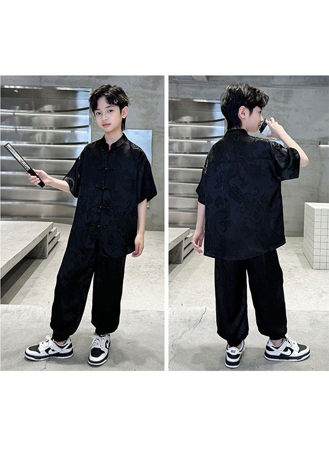 LiangSanZhi Boys' Hanfu Summer Set, Ancient-style Tang Suit Outfit for Kids, Anti-Mosquito Pants Two-Piece Set, Chinese Traditional Clothing for Boys - Image 5