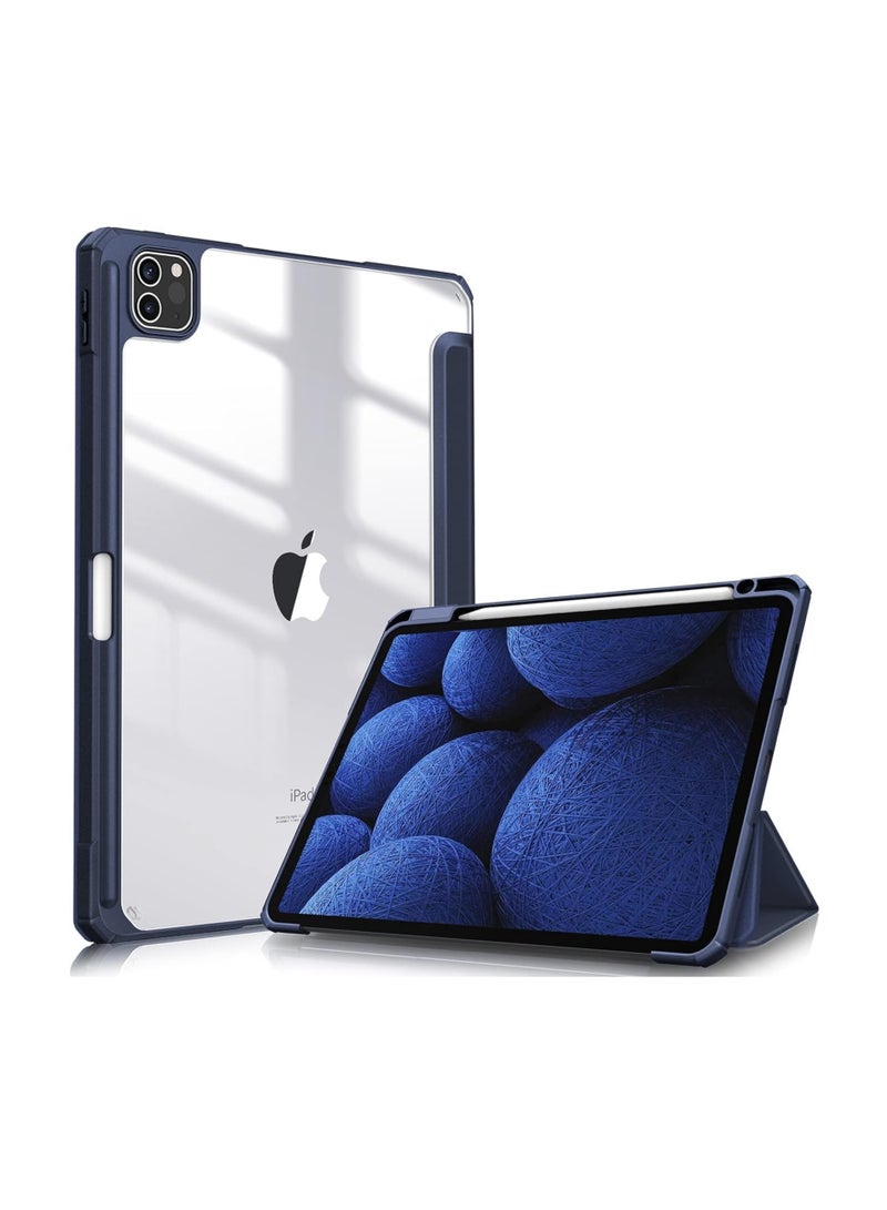 Case Compatible with iPad Pro 11 inch (2024) M4, [Built-in Pencil Holder] Shockproof Cover w/Clear Transparent Back Shell, Auto Wake/Sleep Dark blue - Image 1