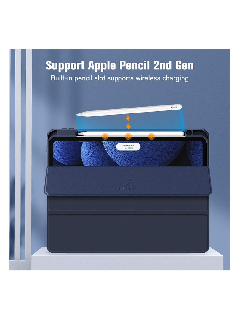 Case Compatible with iPad Pro 11 inch (2024) M4, [Built-in Pencil Holder] Shockproof Cover w/Clear Transparent Back Shell, Auto Wake/Sleep Dark blue - Image 4