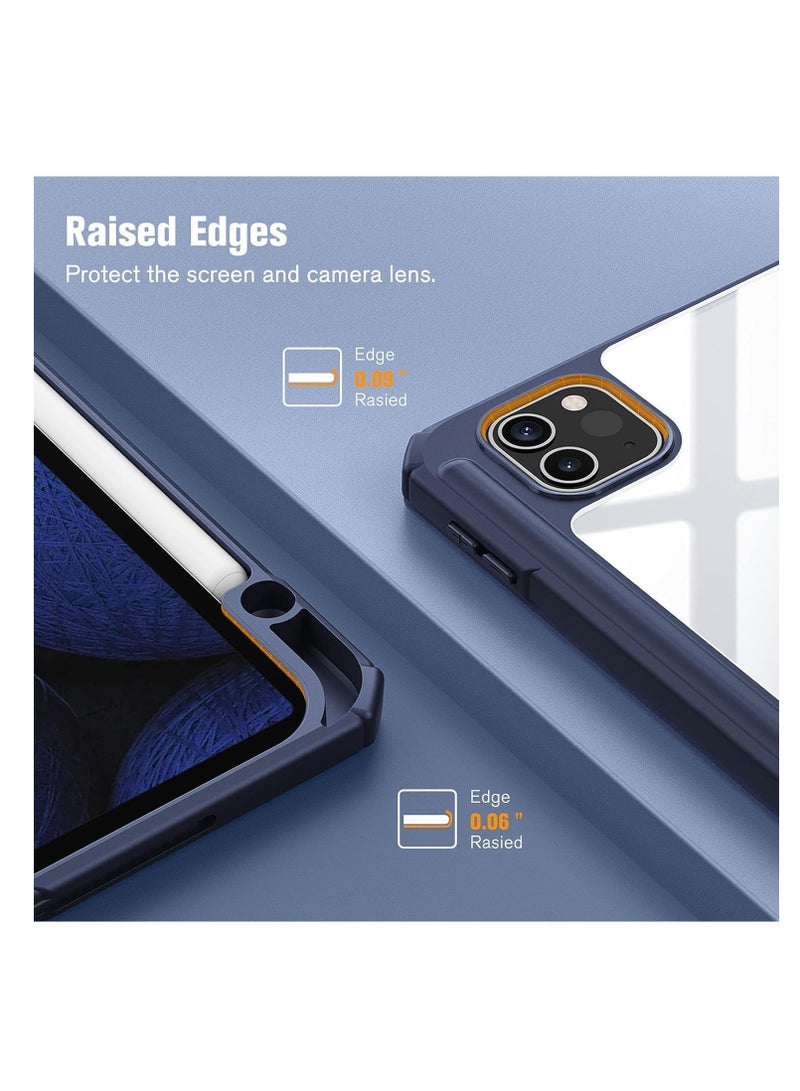 Case Compatible with iPad Pro 11 inch (2024) M4, [Built-in Pencil Holder] Shockproof Cover w/Clear Transparent Back Shell, Auto Wake/Sleep Dark blue - Image 5