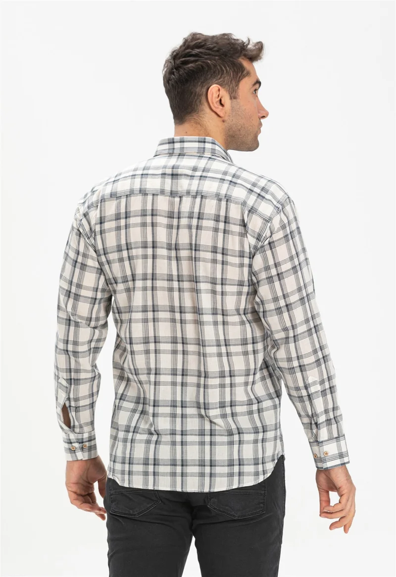 اكبينيز Long Sleeve Şile Cloth Single Pocket Men's Shirt Black Plaid 3062