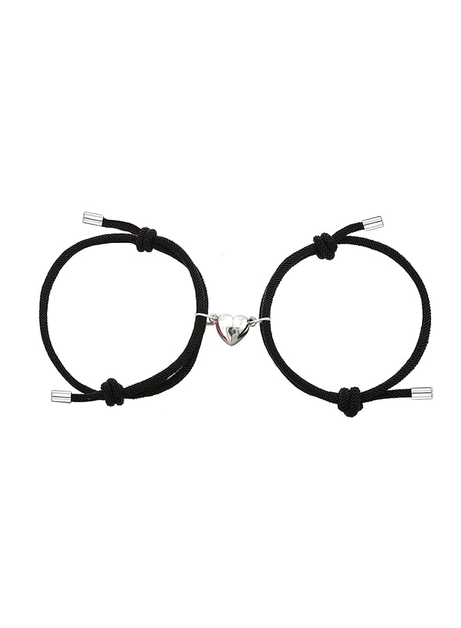 erorex 2Pcs Magnetic Couple Bracelet Set Vows Of Eternal Love Jewelry Gifts Sun And Moon Attraction Matching Bracelet Gift For Couple Bestfriend Women Men Boyfriend Girlfriend One Size Black - Image 1
