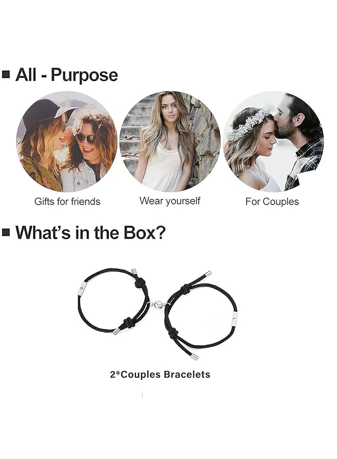 erorex 2Pcs Magnetic Couple Bracelet Set Vows Of Eternal Love Jewelry Gifts Sun And Moon Attraction Matching Bracelet Gift For Couple Bestfriend Women Men Boyfriend Girlfriend One Size Black - Image 5