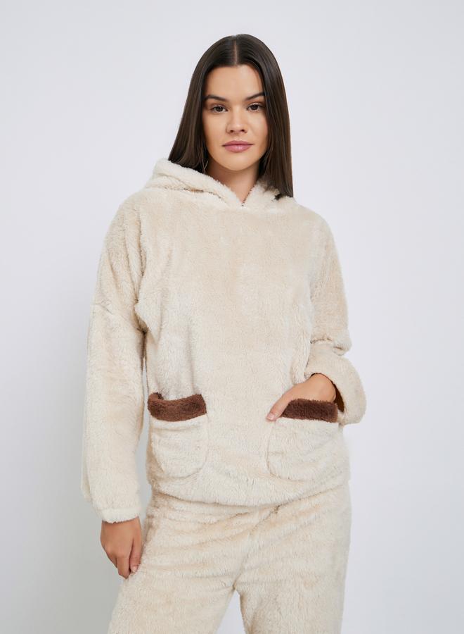 Styli Bear Ears Hooded Contrast Pocket Top and Pyjama Set - Image 3