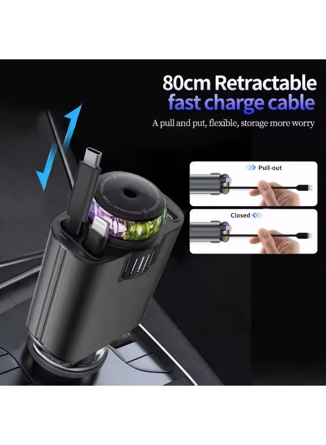 5-in-1 Aromatherapy Car Charger with Roof Starlight Retractable Cable PD45W Fast Charging Type-C Power Adapter for IOS Phone And Samsung - Image 3