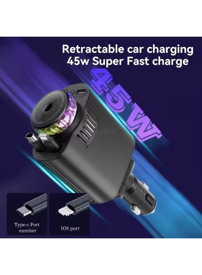 5-in-1 Aromatherapy Car Charger with Roof Starlight Retractable Cable PD45W Fast Charging Type-C Power Adapter for IOS Phone And Samsung - Image 5