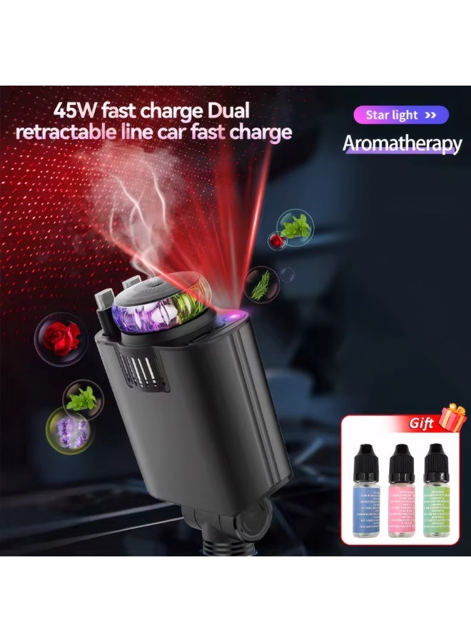 5-in-1 Aromatherapy Car Charger with Roof Starlight Retractable Cable PD45W Fast Charging Type-C Power Adapter for IOS Phone And Samsung - Image 2