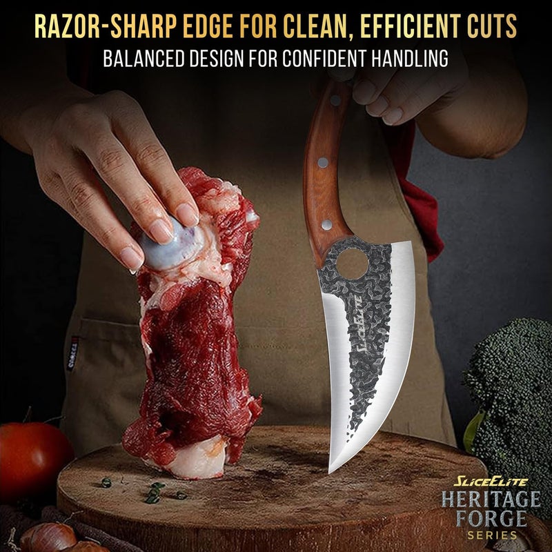 SliceElite 2PCS Hand-Forged Butcher Knife Set | Cleaver & Viking Knives for Meat Cutting | Professional Chef Knife Gift Box, Perfect BBQ Tool for Men - Image 2