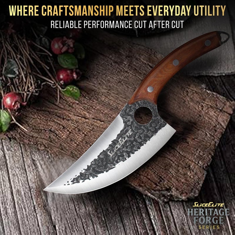 SliceElite 2PCS Hand-Forged Butcher Knife Set | Cleaver & Viking Knives for Meat Cutting | Professional Chef Knife Gift Box, Perfect BBQ Tool for Men - Image 5