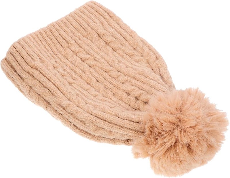 Winter Knitted Beanie Hat With Pom Pom Thermal Acrylic Braided Cap For Women Khaki - Image 1