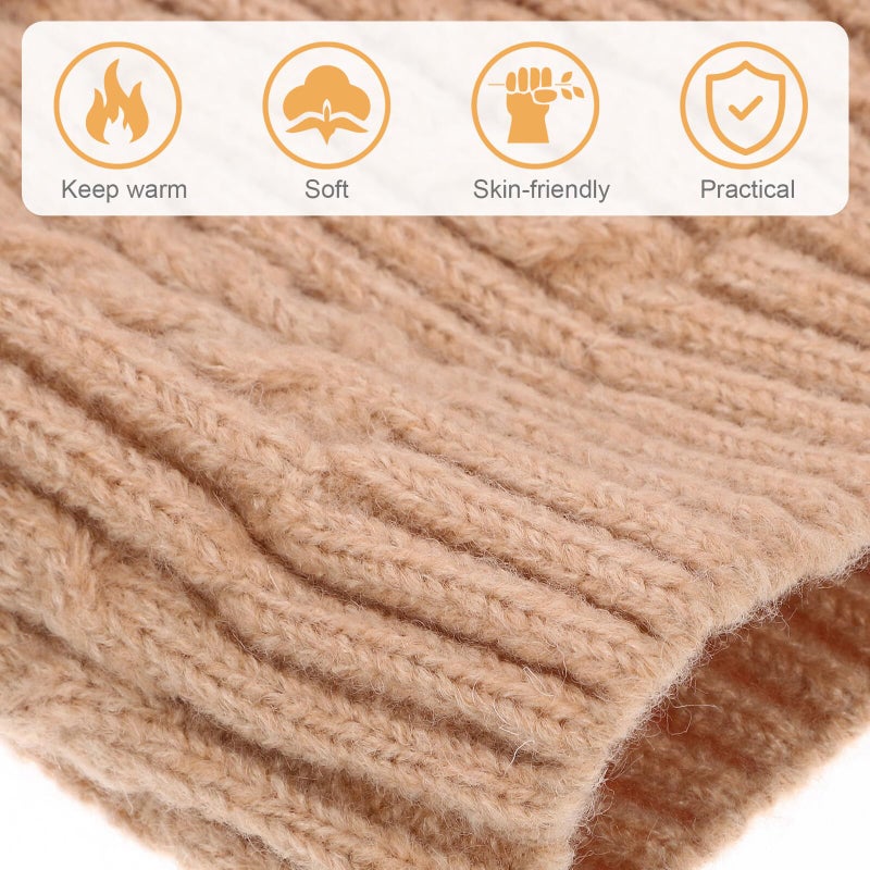 Winter Knitted Beanie Hat With Pom Pom Thermal Acrylic Braided Cap For Women Khaki - Image 5